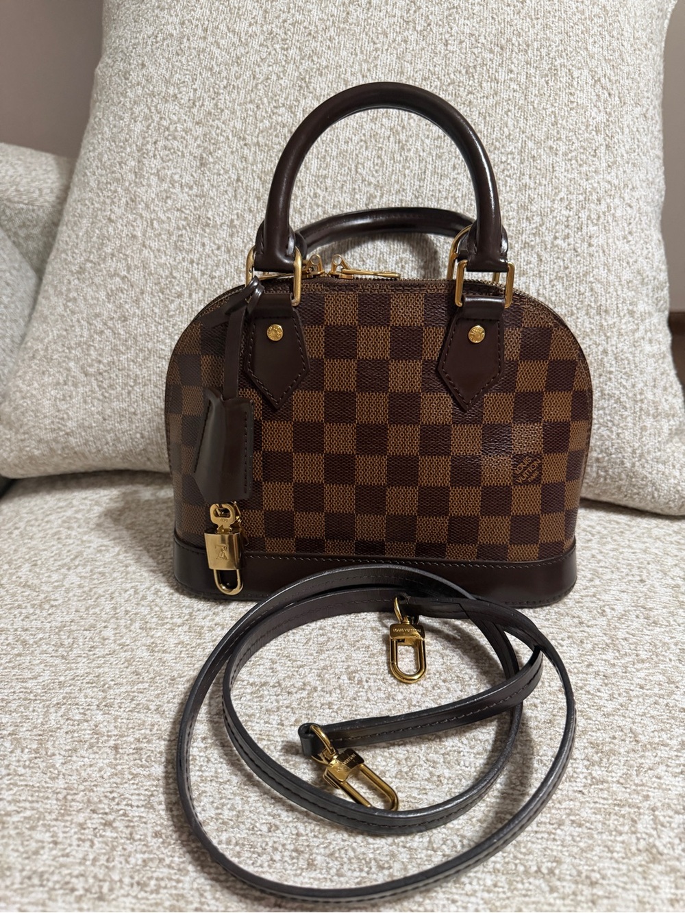 Louis Vuitton Brown Damier Ebene Mini Alma Crossbody Bag with Gold Hardware